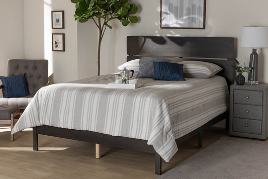 Baxton Studio Anthony Modern and Contemporary Dark Grey Oak Finished Wood Queen Size Panel Bed | Modishstore | Beds