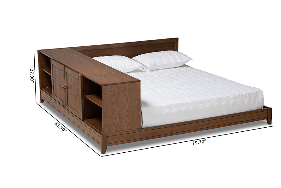 Baxton Studio Kaori Modern and Contemporary Transitional Walnut Brown Finished Wood Queen Size Platform Storage Bed | Beds | Modishstore - 7