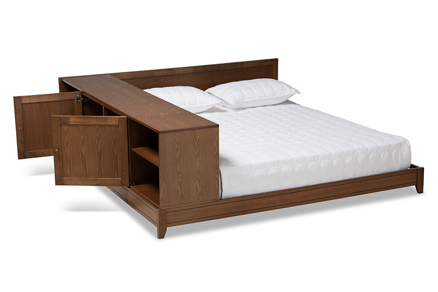 Baxton Studio Kaori Modern and Contemporary Transitional Walnut Brown Finished Wood Queen Size Platform Storage Bed | Beds | Modishstore - 6