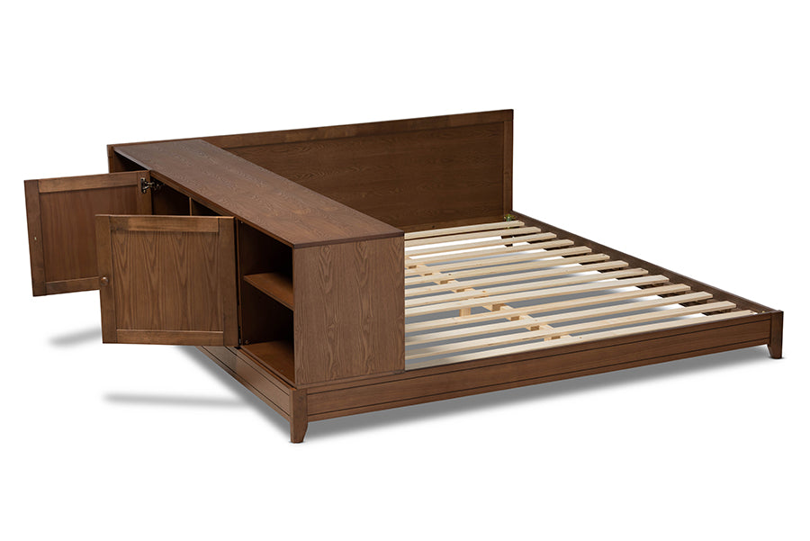 Baxton Studio Kaori Modern and Contemporary Transitional Walnut Brown Finished Wood Queen Size Platform Storage Bed | Beds | Modishstore - 8