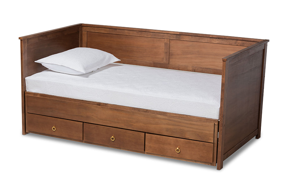 baxton studio thomas classic and traditional walnut brown finished wood expandable twin size to king size daybed with storage drawers | Modish Furniture Store-2