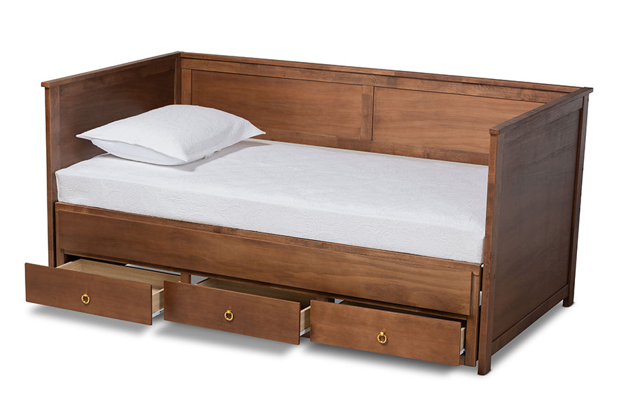 baxton studio thomas classic and traditional walnut brown finished wood expandable twin size to king size daybed with storage drawers | Modish Furniture Store-3