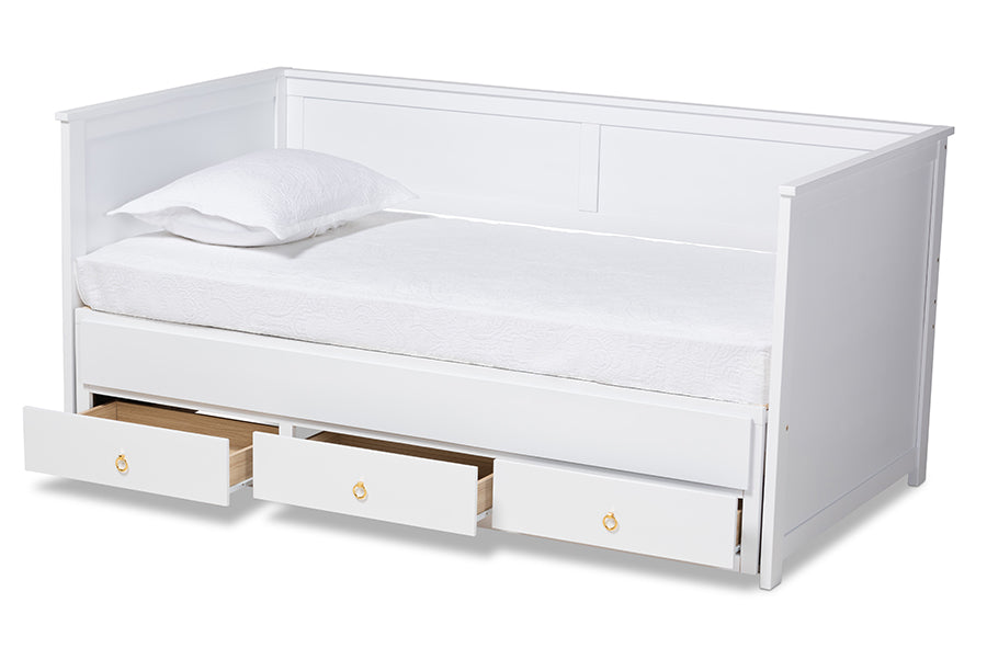 baxton studio thomas classic and traditional white finished wood expandable twin size to king size daybed with storage drawers | Modish Furniture Store-3