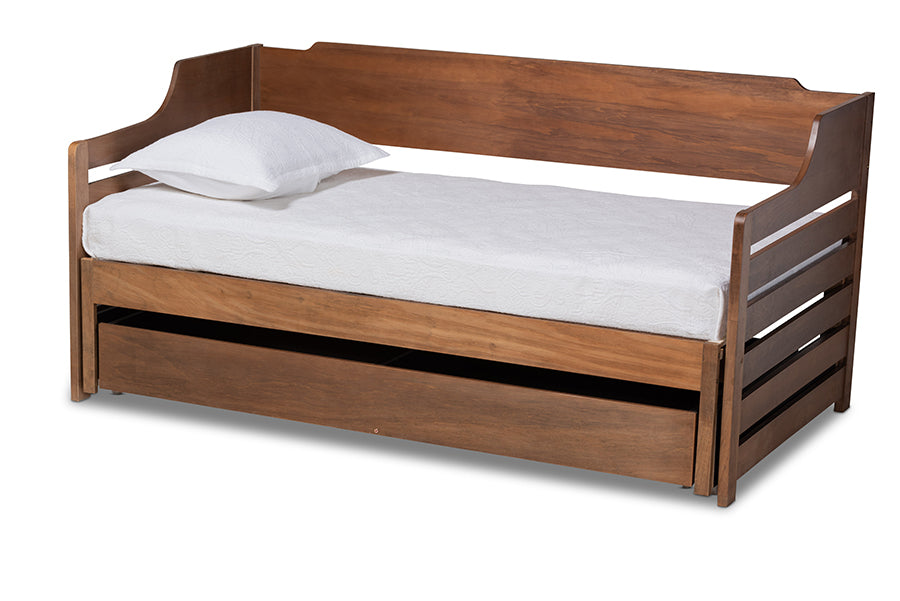 baxton studio jameson modern and transitional walnut brown finished expandable twin size to king size daybed with storage drawer | Modish Furniture Store-2