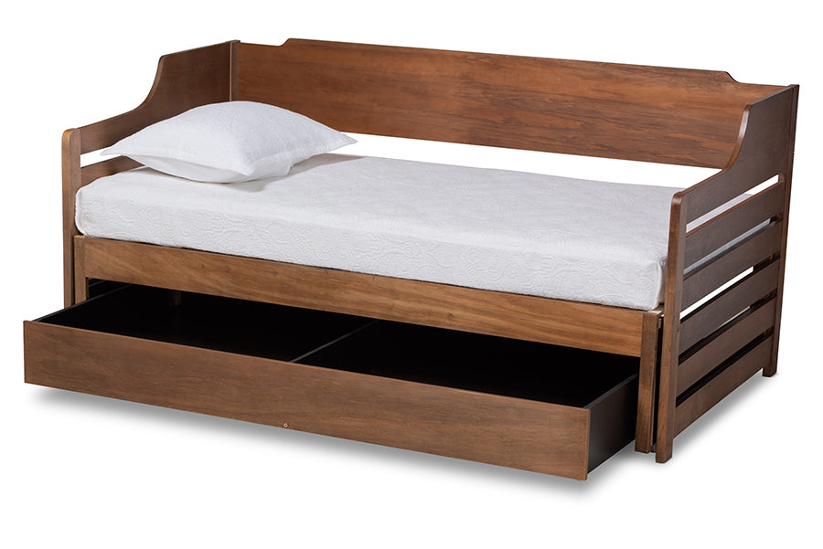 baxton studio jameson modern and transitional walnut brown finished expandable twin size to king size daybed with storage drawer | Modish Furniture Store-3