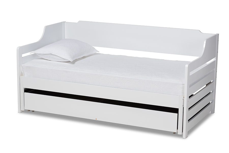 baxton studio jameson modern and transitional white finished expandable twin size to king size daybed with storage drawer | Modish Furniture Store-2