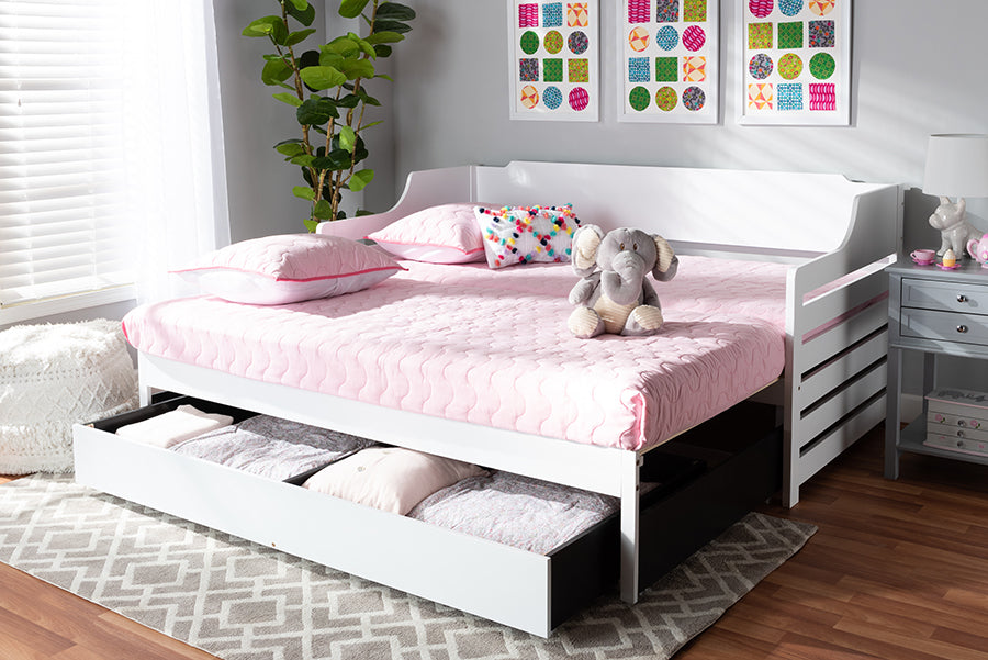 Baxton Studio Jameson Modern and Transitional White Finished Expandable Twin Size to King Size Daybed with Storage Drawer | Modishstore | Beds