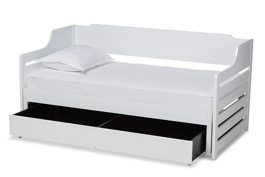 baxton studio jameson modern and transitional white finished expandable twin size to king size daybed with storage drawer | Modish Furniture Store-3