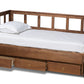 baxton studio kendra modern and contemporary walnut brown finished expandable twin size to king size daybed with storage drawers | Modish Furniture Store-3