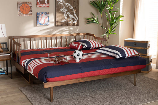 Baxton Studio Muriel Modern and Transitional Walnut Brown Finished Wood Expandable Twin Size to King Size Spindle Daybed | Modishstore | Beds