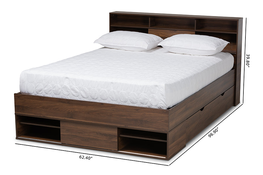Baxton Studio Tristan Modern and Contemporary Walnut Brown Finished Wood 1-Drawer Queen Size Platform Storage Bed with Shelves | Beds | Modishstore - 5