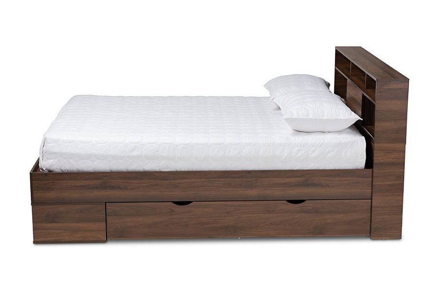 Baxton Studio Tristan Modern and Contemporary Walnut Brown Finished Wood 1-Drawer Queen Size Platform Storage Bed with Shelves | Beds | Modishstore - 6