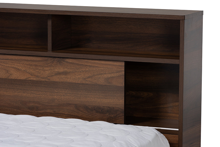Baxton Studio Tristan Modern and Contemporary Walnut Brown Finished Wood 1-Drawer Queen Size Platform Storage Bed with Shelves | Beds | Modishstore - 8
