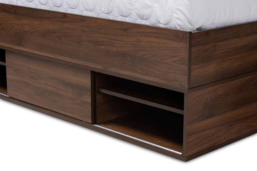Baxton Studio Tristan Modern and Contemporary Walnut Brown Finished Wood 1-Drawer Queen Size Platform Storage Bed with Shelves | Beds | Modishstore - 7