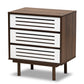baxton studio meike mid century modern two tone walnut brown and white finished wood 3 drawer nightstand | Modish Furniture Store-2