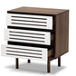 baxton studio meike mid century modern two tone walnut brown and white finished wood 3 drawer nightstand | Modish Furniture Store-3