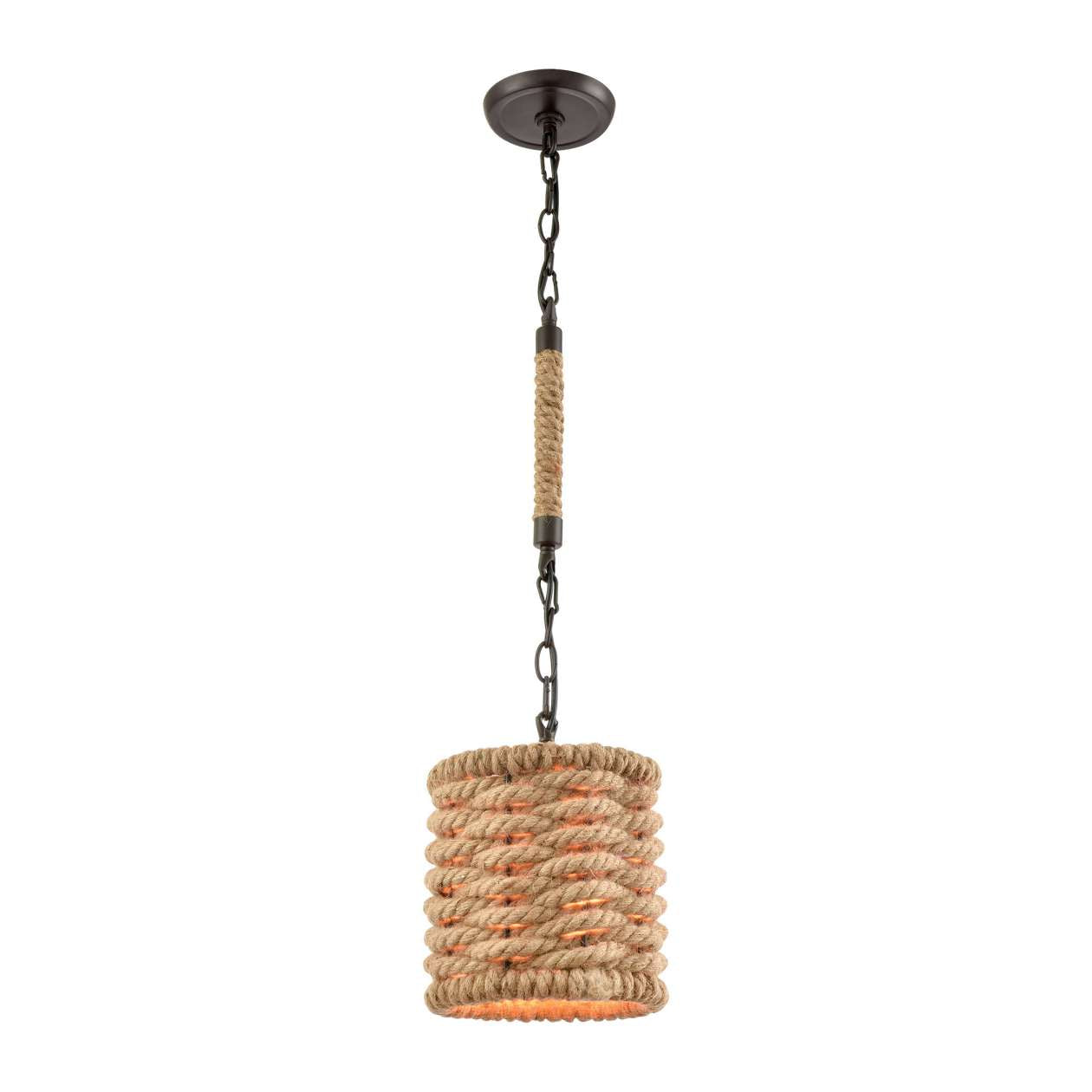 Weaverton 1-Light Mini Pendant in Oil Rubbed Bronze with Rope ELK Lighting | Pendant Lamp | Modishstore