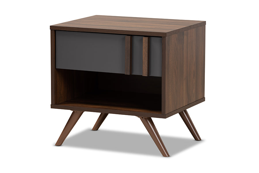 baxton studio naoki modern and contemporary two tone grey and walnut finished wood 1 drawer nightstand | Modish Furniture Store-2