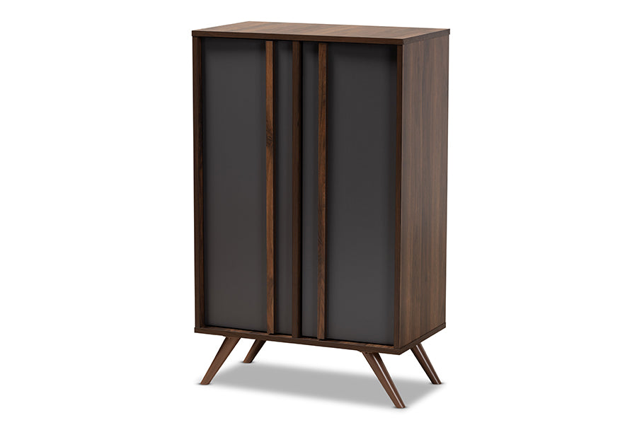 baxton studio naoki modern and contemporary two tone grey and walnut finished wood 2 door shoe cabinet | Modish Furniture Store-2