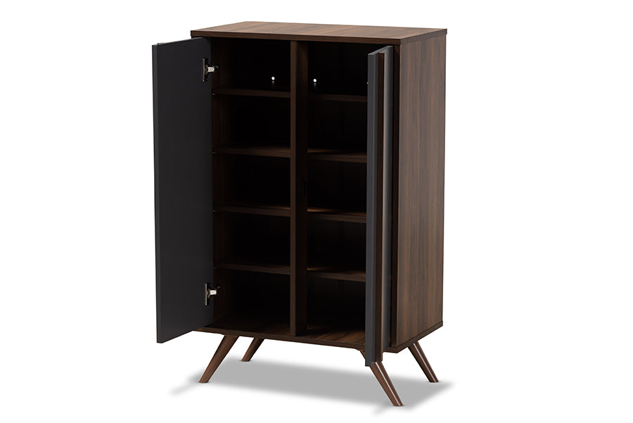 baxton studio naoki modern and contemporary two tone grey and walnut finished wood 2 door shoe cabinet | Modish Furniture Store-3