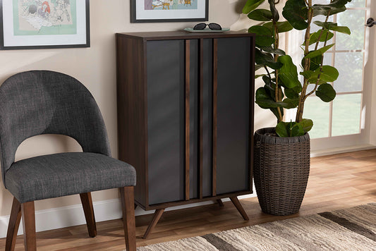 Baxton Studio Naoki Modern and Contemporary Two-Tone Grey and Walnut Finished Wood 2-Door Shoe Cabinet | Modishstore | Cabinets