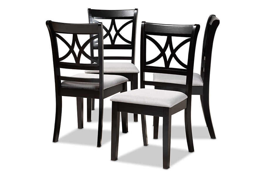 Baxton Studio Clarke Modern and Contemporary Grey Fabric Upholstered and Espresso Brown Finished Wood 4-Piece Dining Chair Set | Modishstore | Dining Chairs - 4