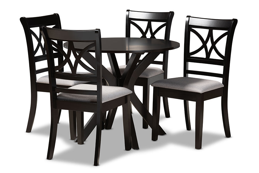 baxton studio julia modern and contemporary grey fabric upholstered and dark brown finished wood 5 piece dining set | Modish Furniture Store-2
