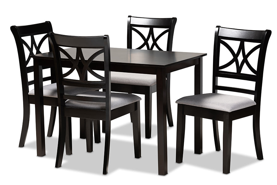baxton studio clarke modern and contemporary grey fabric upholstered and espresso brown finished wood 5 piece dining set | Modish Furniture Store-2