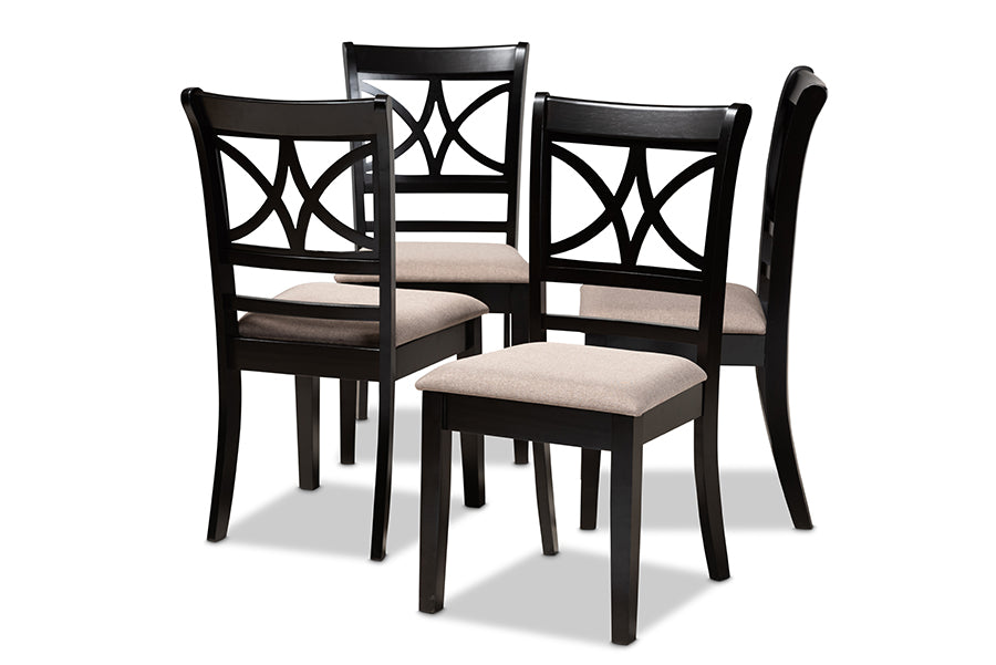 Baxton Studio Clarke Modern and Contemporary Sand Fabric Upholstered and Espresso Brown Finished Wood 4-Piece Dining Chair Set | Modishstore | Dining Chairs - 4