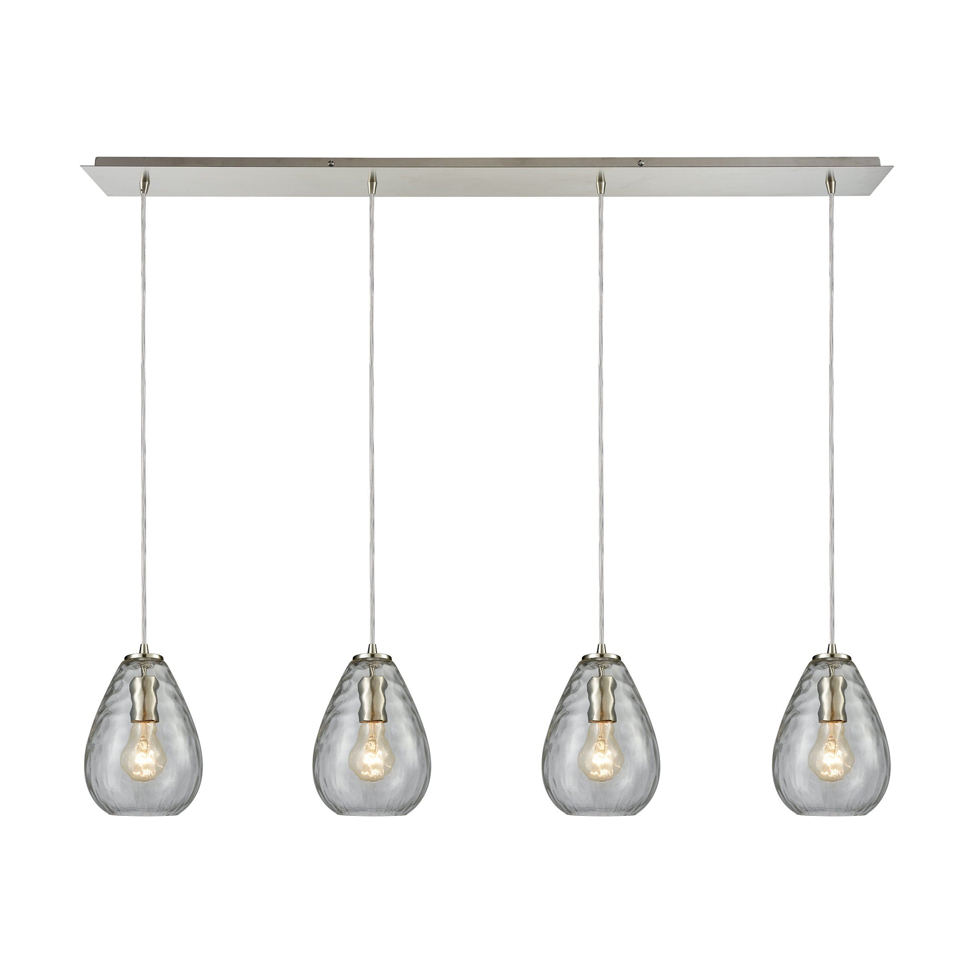 Lagoon 4-Light Linear Pendant Fixture in Satin Nickel with Clear Water Glass ELK Lighting | Pendant Lamps | Modishstore