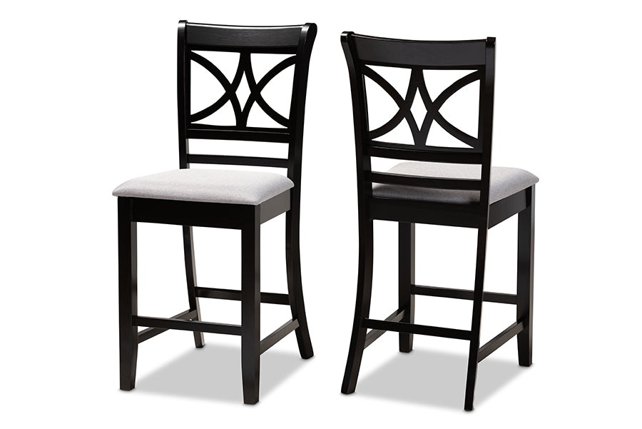 Baxton Studio Chandler Modern and Contemporary Grey Fabric Upholstered and Espresso Brown Finished Wood 2-Piece Counter Height Pub Chair Set | Modishstore | Dining Chairs - 4