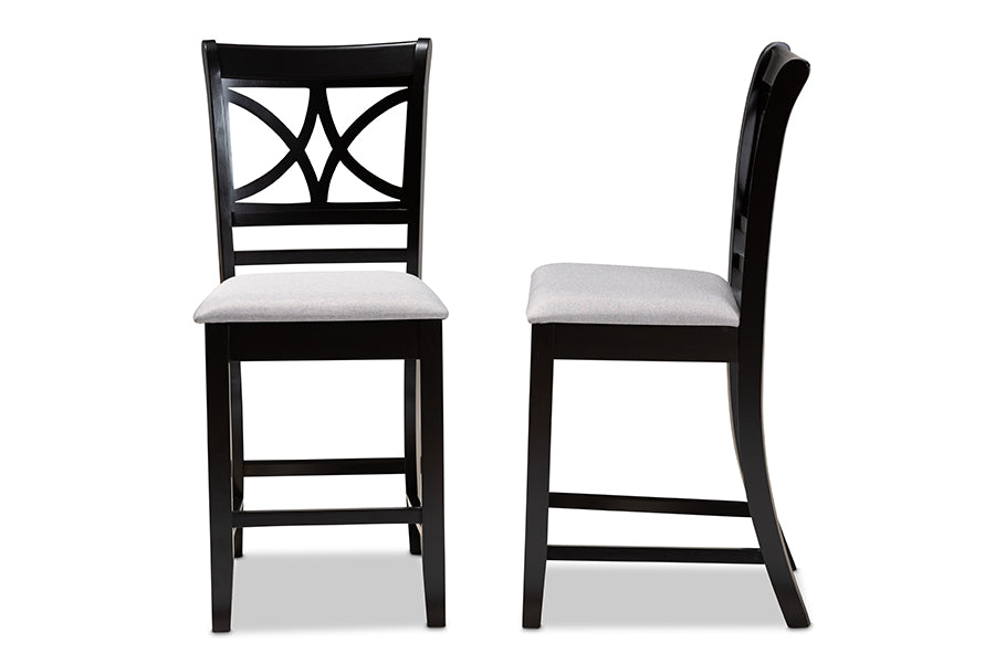 Baxton Studio Chandler Modern and Contemporary Grey Fabric Upholstered and Espresso Brown Finished Wood 2-Piece Counter Height Pub Chair Set | Modishstore | Dining Chairs - 2