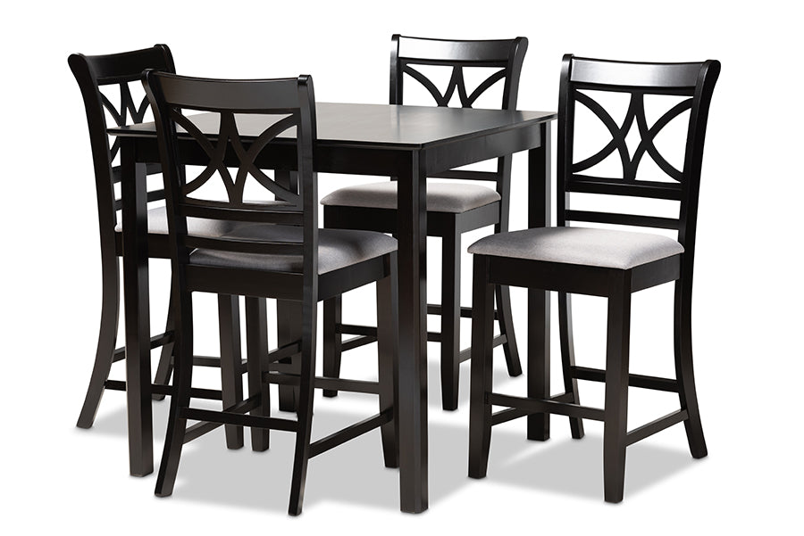 baxton studio chandler modern and contemporary grey fabric upholstered and espresso brown finished wood 5 piece counter height pub dining set | Modish Furniture Store-2