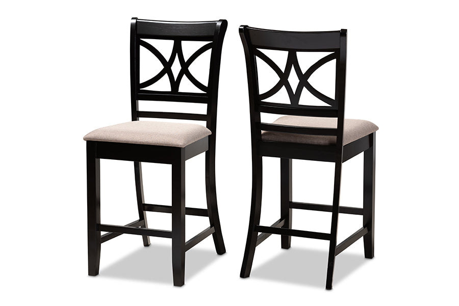 Baxton Studio Chandler Modern and Contemporary Sand Fabric Upholstered and Espresso Brown Finished Wood 2-Piece Counter Height Pub Chair Set | Modishstore | Dining Chairs - 4