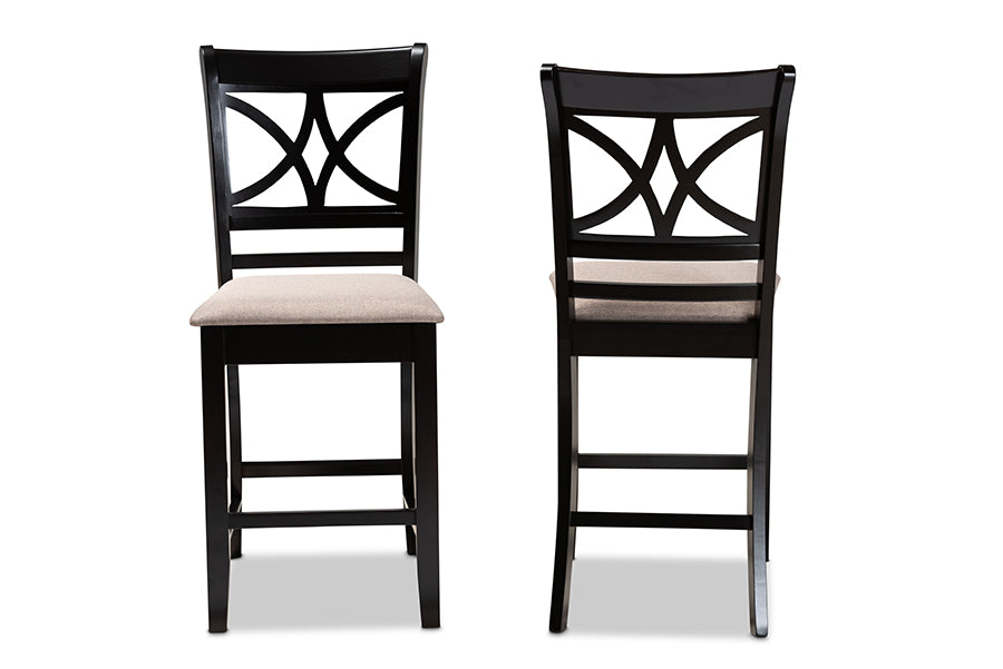 Baxton Studio Chandler Modern and Contemporary Sand Fabric Upholstered and Espresso Brown Finished Wood 2-Piece Counter Height Pub Chair Set | Modishstore | Dining Chairs - 3