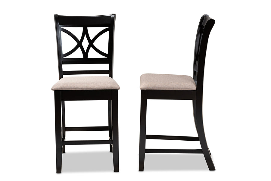 Baxton Studio Chandler Modern and Contemporary Sand Fabric Upholstered and Espresso Brown Finished Wood 2-Piece Counter Height Pub Chair Set | Modishstore | Dining Chairs - 2