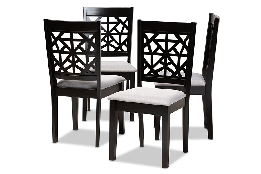Baxton Studio Jackson Modern and Contemporary Grey Fabric Upholstered and Espresso Brown Finished Wood 4-Piece Dining Chair Set | Modishstore | Dining Chairs - 4