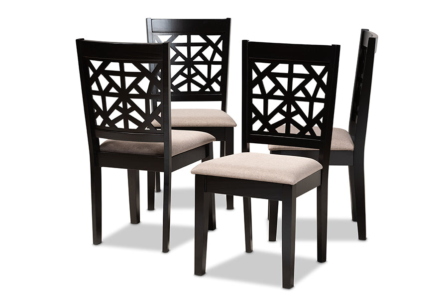 Baxton Studio Jackson Modern and Contemporary Sand Fabric Upholstered and Espresso Brown Finished Wood 4-Piece Dining Chair Set | Modishstore | Dining Chairs - 4