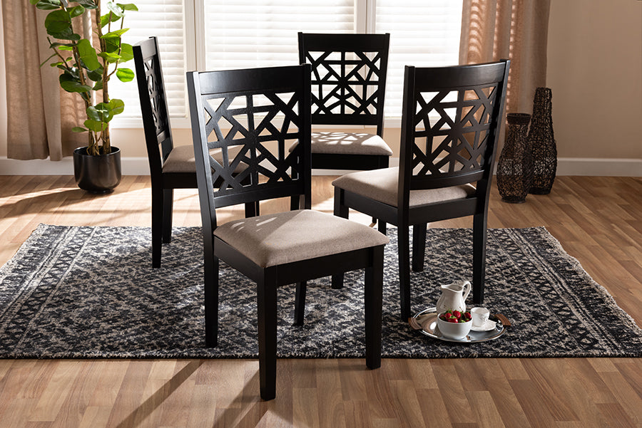 Baxton Studio Jackson Modern and Contemporary Sand Fabric Upholstered and Espresso Brown Finished Wood 4-Piece Dining Chair Set | Modishstore | Dining Chairs