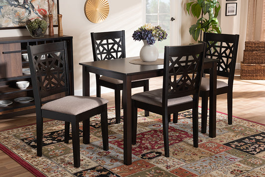 Baxton Studio Jackson Modern and Contemporary Sand Fabric Upholstered and Espresso Brown Finished Wood 5-Piece Dining Set | Modishstore | Dining Sets