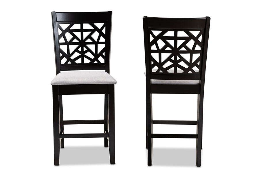 Baxton Studio Devon Modern and Contemporary Grey Fabric Upholstered and Espresso Brown Finished Wood 2-Piece Counter Height Pub Chair Set | Modishstore | Dining Chairs - 3
