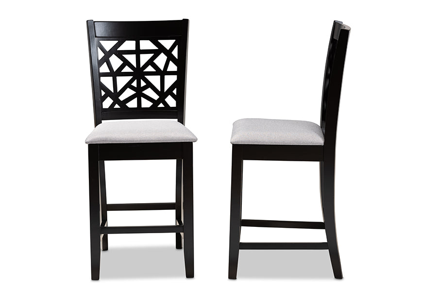 Baxton Studio Devon Modern and Contemporary Grey Fabric Upholstered and Espresso Brown Finished Wood 2-Piece Counter Height Pub Chair Set | Modishstore | Dining Chairs - 2