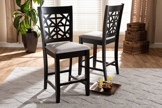 Baxton Studio Devon Modern and Contemporary Grey Fabric Upholstered and Espresso Brown Finished Wood 2-Piece Counter Height Pub Chair Set | Modishstore | Dining Chairs