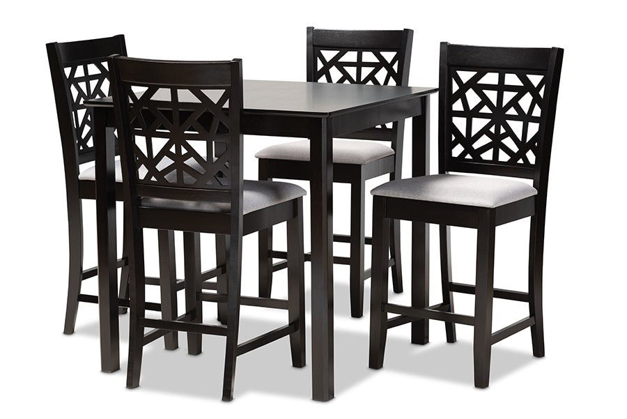 baxton studio devon modern and contemporary grey fabric upholstered and espresso brown finished wood 5 piece pub dining set | Modish Furniture Store-2