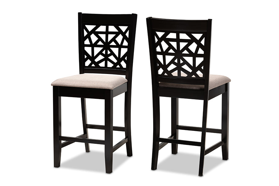 Baxton Studio Devon Modern and Contemporary Sand Fabric Upholstered and Espresso Brown Finished Wood 2-Piece Counter Height Pub Chair Set | Modishstore | Dining Chairs - 4