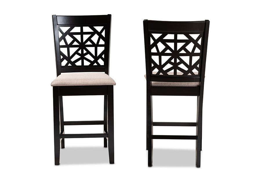 Baxton Studio Devon Modern and Contemporary Sand Fabric Upholstered and Espresso Brown Finished Wood 2-Piece Counter Height Pub Chair Set | Modishstore | Dining Chairs - 3