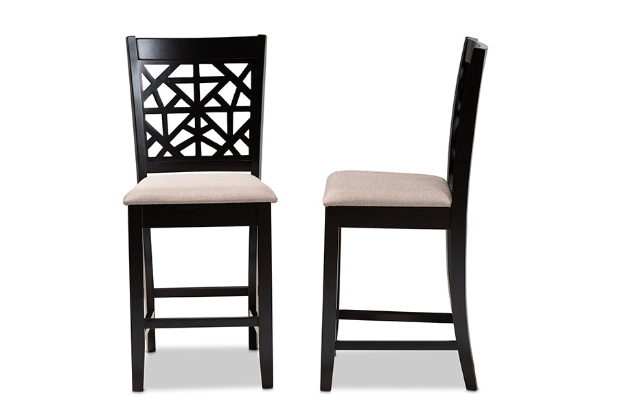 Baxton Studio Devon Modern and Contemporary Sand Fabric Upholstered and Espresso Brown Finished Wood 2-Piece Counter Height Pub Chair Set | Modishstore | Dining Chairs - 2