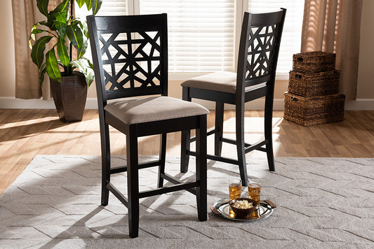 Baxton Studio Devon Modern and Contemporary Sand Fabric Upholstered and Espresso Brown Finished Wood 2-Piece Counter Height Pub Chair Set | Modishstore | Dining Chairs
