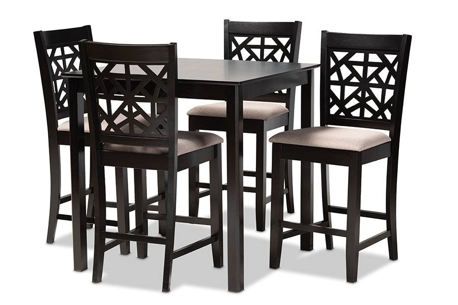 baxton studio devon modern and contemporary sand fabric upholstered and espresso brown finished wood 5 piece pub dining set | Modish Furniture Store-2