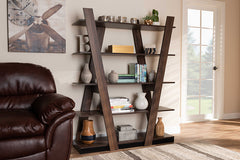 Baxton Studio Michio Modern and Contemporary Walnut Brown Finished 5-Tier Wood Geometric Living Room Display Shelf